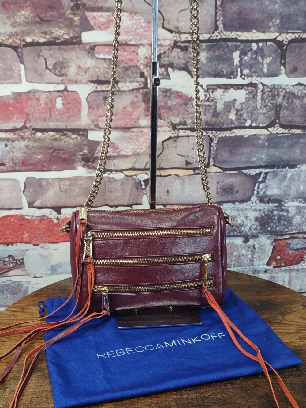 Rebecca Minkoff Leather Crossbody with Gold Chain Strap